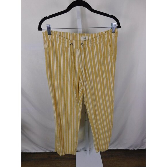 Per Se Pants Womens Yellow White Striped Linen Blend Drawstring Elastic Waist - Picture 2 of 11